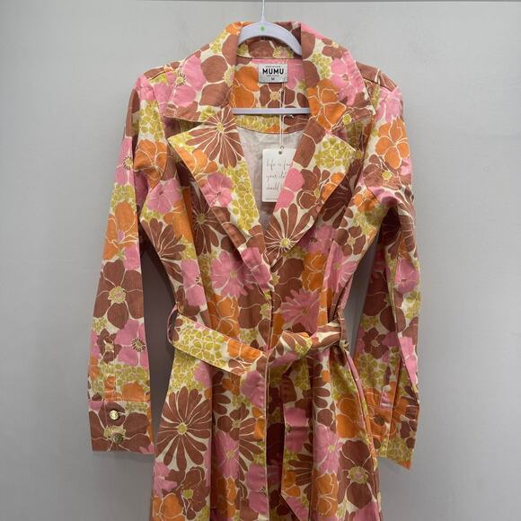 Show Me Your Mumu Nancy‎ Trench Coat Womens Medium Retro Garden Floral Belted - Picture 3 of 12